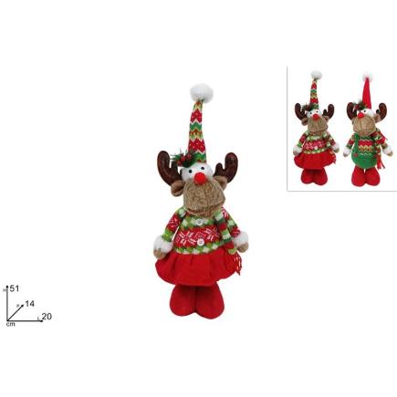 RENO NAVIDEÑO 51 CM CON VESTIDO DE LANA ROJO Y VERDE SRTD