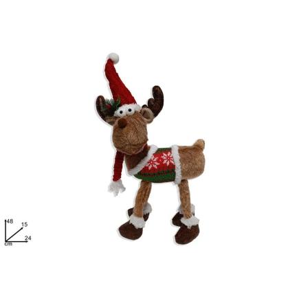 RENO NAVIDAD 48 CM CON VESTIDO LANA ROJO/VERDE