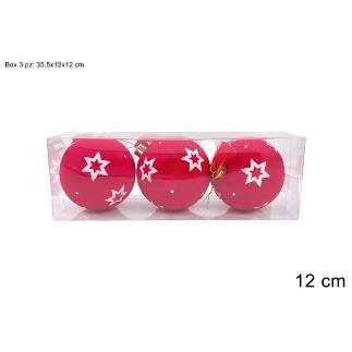 BOLAS 12 CM 3 PIEZAS FLOCADO ROJA CON ESTRELLAS Y DIAMANTES