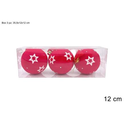 BOLAS 12 CM 3 PIEZAS FLOCADO ROJA CON ESTRELLAS Y DIAMANTES