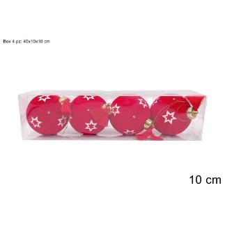 BOLAS 10 CM 4 PIEZAS FLOCADO ROJA CON ESTRELLAS Y DIAMANETES EN CAJA