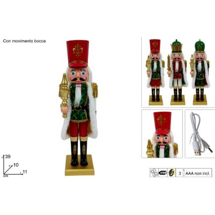 SOLDADO CASCANUECES CON VESTIDO ROJO Y VERDE CON MOV Y MUSICA