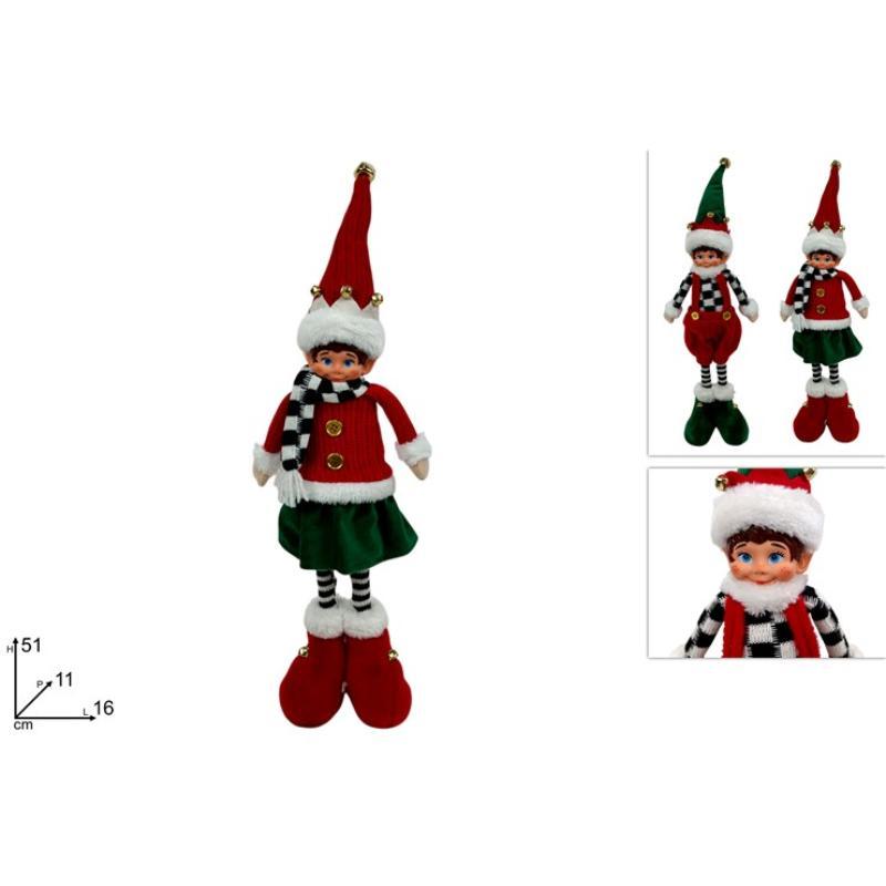 ELFO 51 CM CON VESTIDO ROJO Y VERDE DEC AJEDREZ