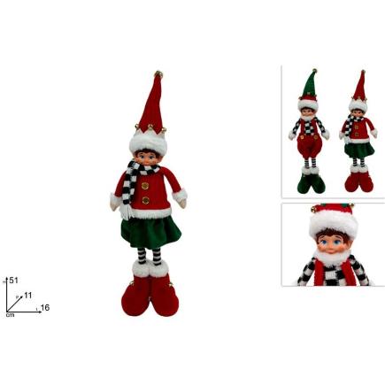 ELFO 51 CM CON VESTIDO ROJO Y VERDE DEC AJEDREZ
