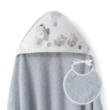 CAPA BAÑO 1X1 MOD JIRAFA BICICLETA+BABERO GRIS