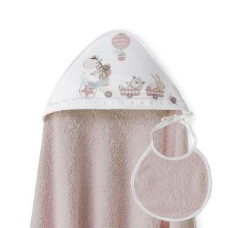 CAPA BAÑO 1X1 MOD JIRAFA BICICLETA+BABERO ROSA MAQUILLAJE