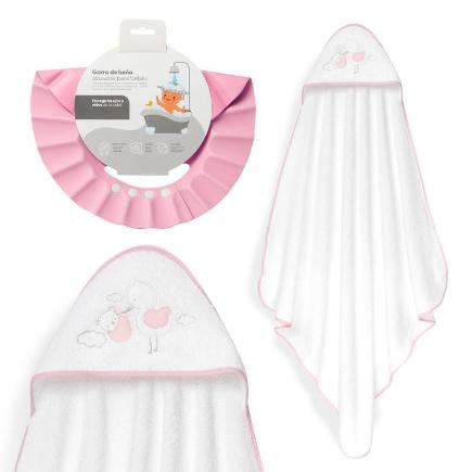 CAPA BAÑO 1X1 MOD CIGUEÑA OSO+GORRO BCO/ROSA