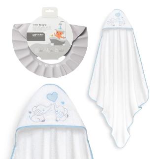 CAPA BAÑO 1X1 MOD PAREJITA ELEFANTE+ GORRO BCO/AZUL