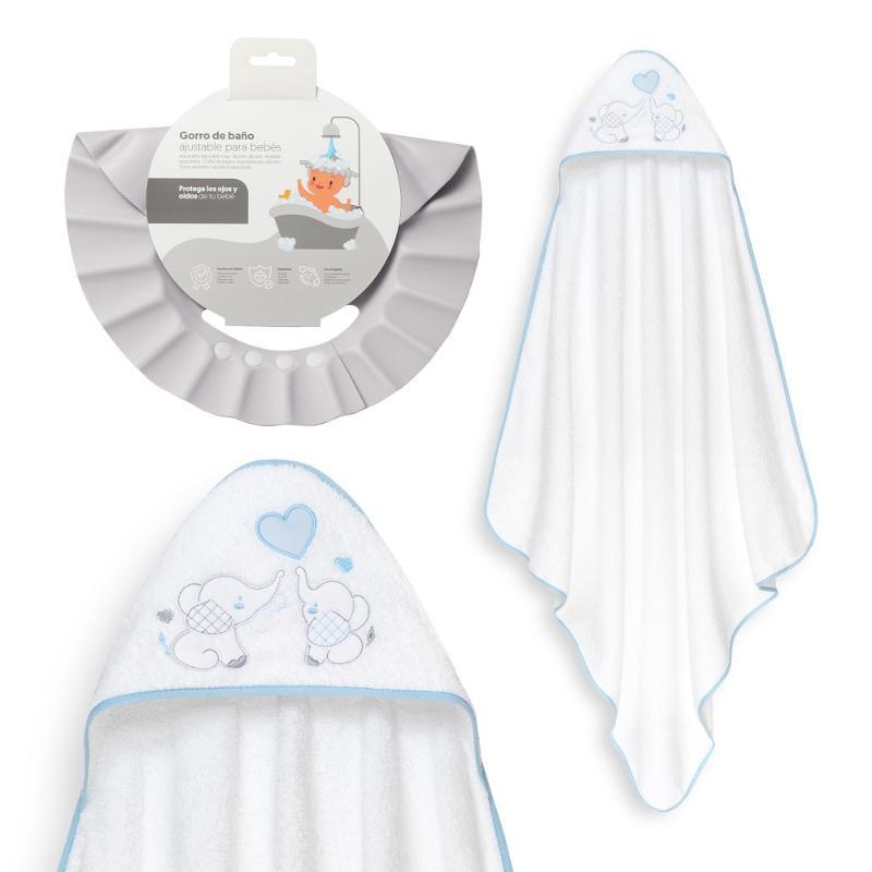 CAPA BAÑO 1X1 MOD PAREJITA ELEFANTE+ GORRO BCO/AZUL