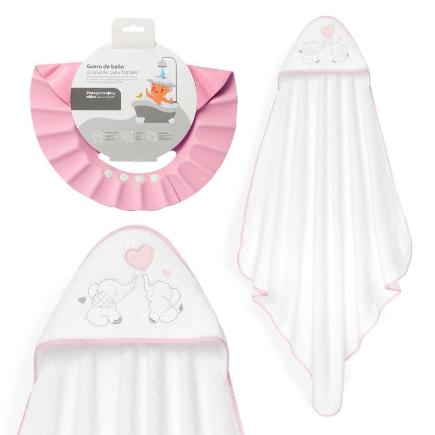 CAPA BAÑO 1X1 MOD PAREJITA ELEFANTE+ GORRO BCO/ROSA