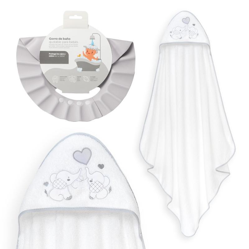 CAPA BAÑO 1X1 MOD PAREJITA ELEFANTE+ GORRO BCO/GRIS