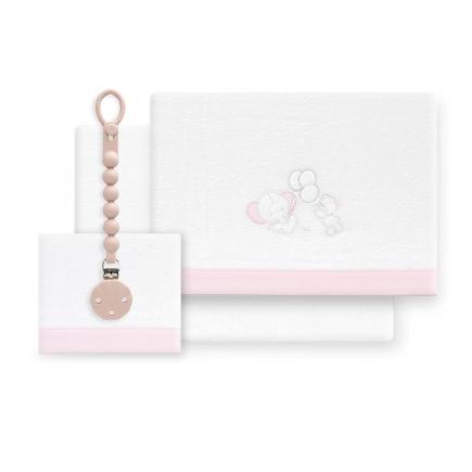 TRIPTICO CUNA CORALINA OSO ELEFANTE GLOBOS+BROCHE BCO/ROSA