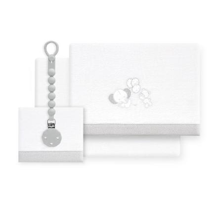 TRIPTICO CUNA CORALINA OSO ELEFANTE GLOBOS+BROCHE BCO/GRIS