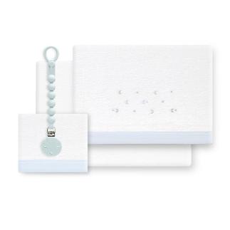TRIPTICO CUNA CORALINA ESTRELLA LUNA MULTICOLOR + BROCHE BCO/AZUL