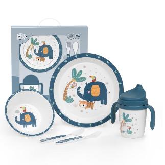 SET VAJILLA 5 PCS MOD JUNGLA AZUL