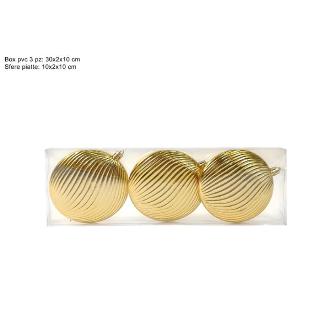 BOLAS PLANAS 10 CM 3 PIEZAS DORADAS EN CAJA PVC