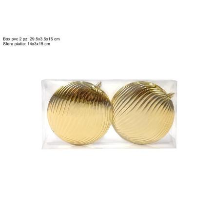 BOLAS PLANAS 15 CM 2 PIEZAS DORADAS EN CAJA PVC