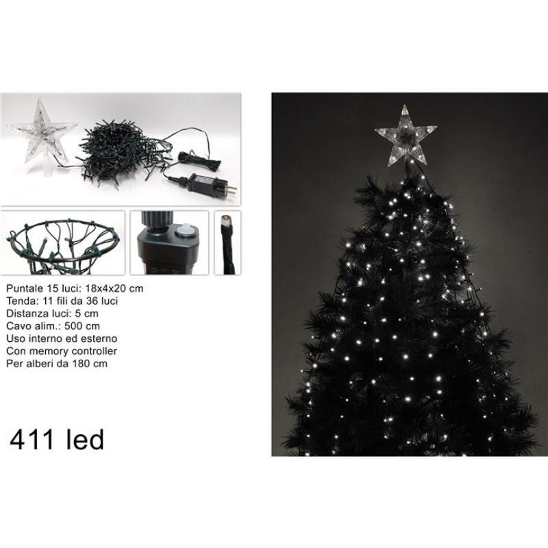 CORTINA ARBOL MINILUCES CON PUNTA 411 LED BLANCO FRIO CON JUEGO