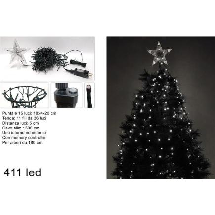 CORTINA ARBOL MINILUCES CON PUNTA 411 LED BLANCO FRIO CON JUEGO