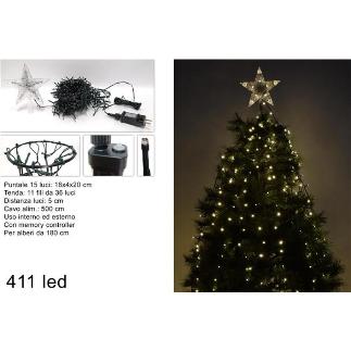 CORTINA ARBOL MINILUCES CON PUNTA 411 LED BLANCO CALIDO CON JUEGO