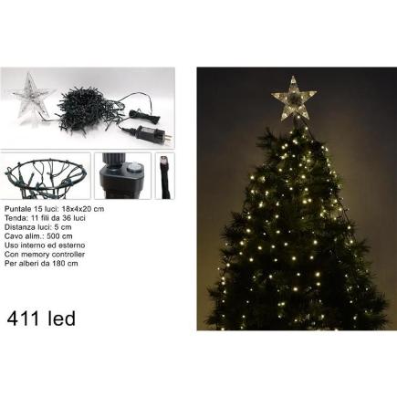 CORTINA ARBOL MINILUCES CON PUNTA 411 LED BLANCO CALIDO CON JUEGO