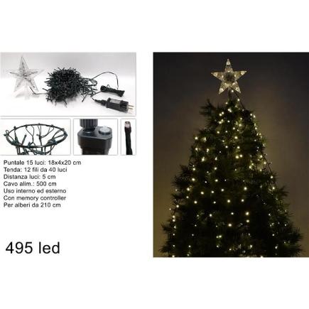 CORTINA ARBOL MINILUCES CON PUNTA 495 LED BLANCO CALIDO CON JUEGO