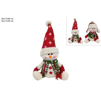 MUÑECO DE NIEVE SENTADO 36 CM  / 48 CM CON VESTIDO DE LANA ROJO Y VERDE