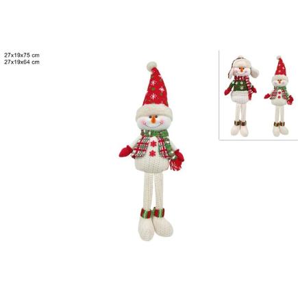 MUÑECO DE NIEVE SENTADO 75 CM C/VESTIDO LANA ROJO Y VERDE
