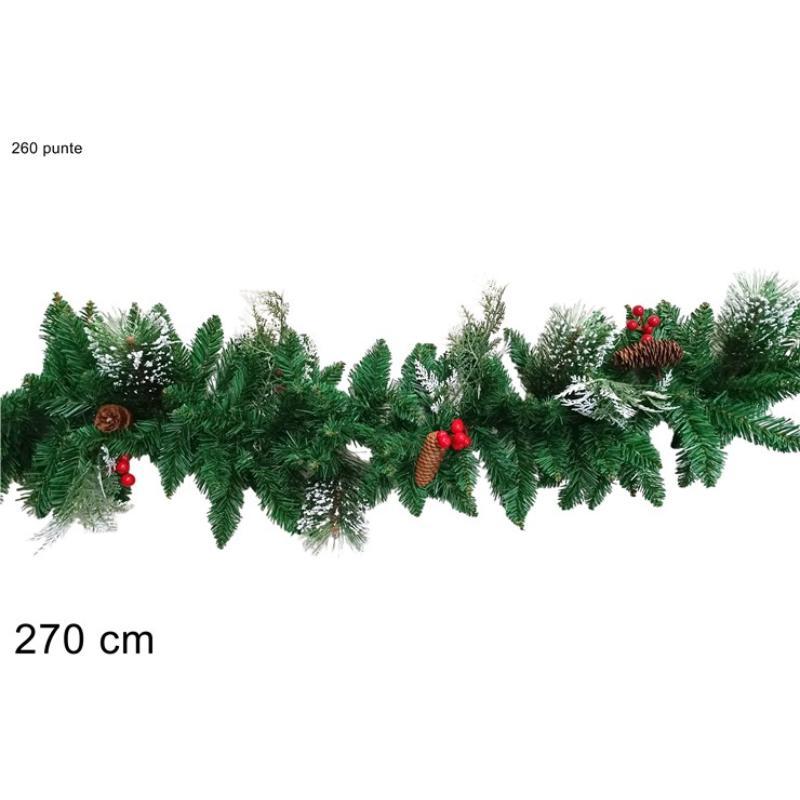 GIRNALDA 270 CM 260 PUNTAS CON BAYAS Y PIÑAS NEVADA