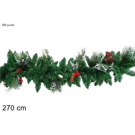GIRNALDA 270 CM 260 PUNTAS CON BAYAS Y PIÑAS NEVADA