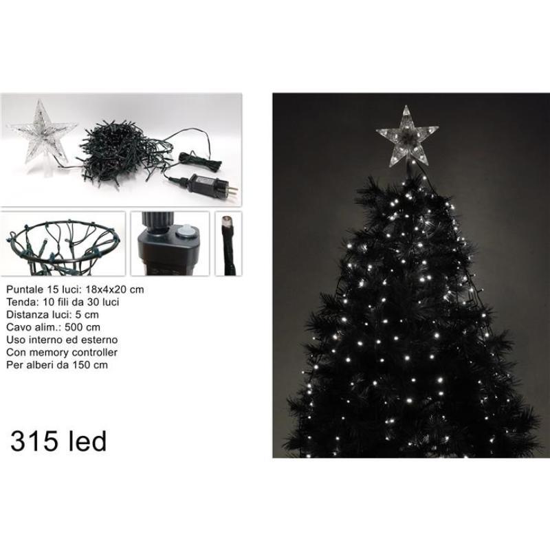 CORTINA ARBOL MINILUCES CON PUNTA 315 LED BLANCO FRIO CON JUEGO