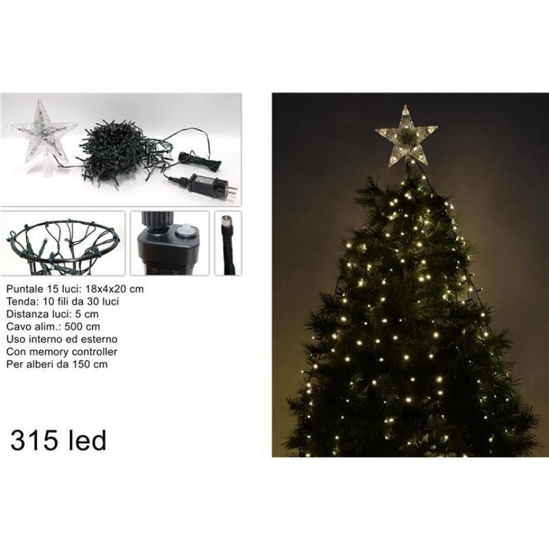 CORTINA ARBOL MINILUCES CON PUNTA 315 LED BLANCO CALIDO CON JUEGO