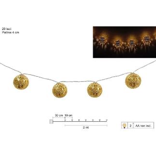 HILO CON 20 LED BOLAS 4 CM DORADO 2 M BATERIA