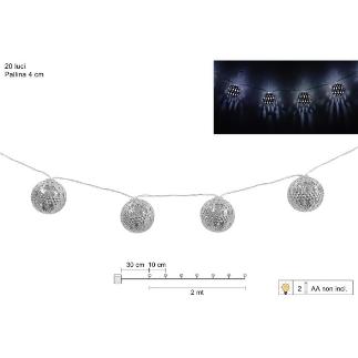 HILO CON 20 LED BOLAS 4 CM PLATEADO 2 M BATERIA