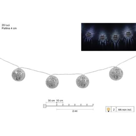HILO CON 20 LED BOLAS 4 CM PLATEADO 2 M BATERIA