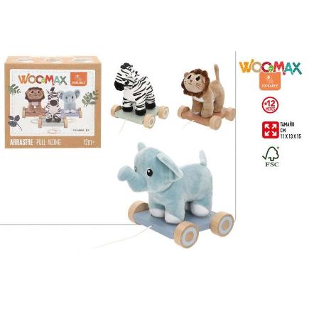 ARRASTRE MADERA Y PELUCHE ANIMAL 3/S +12M WOOMAX