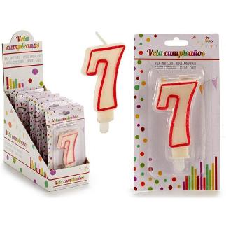 VELA CUMPLEAÑOS NUM 7 BLANCA BORDE ROJO
