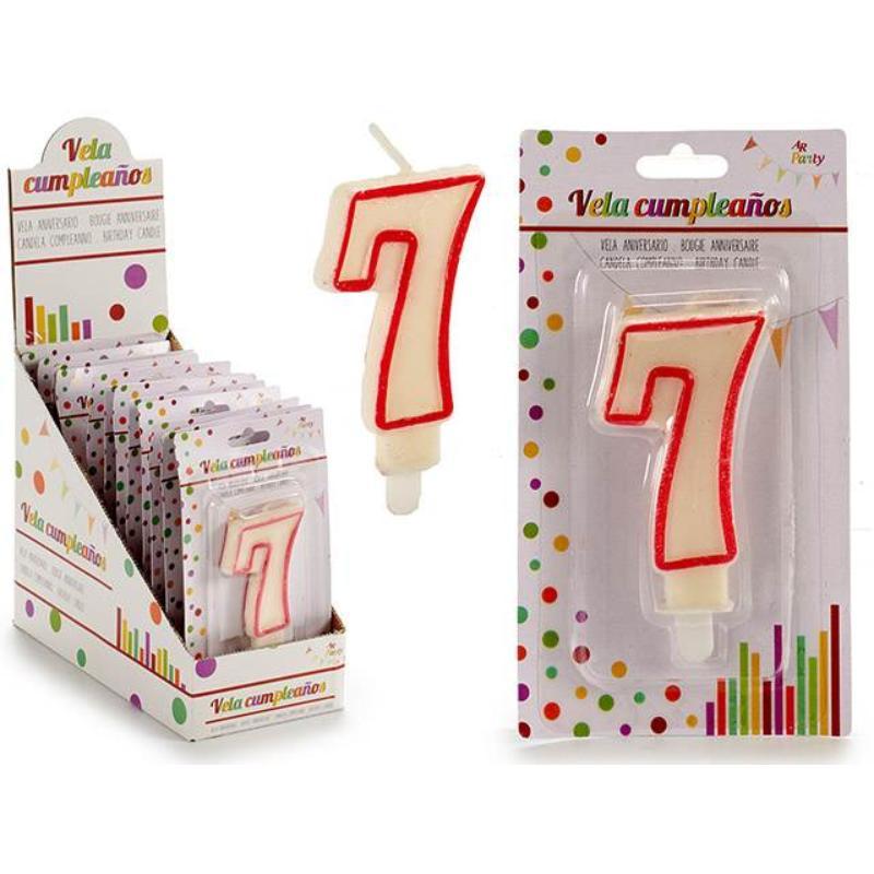 VELA CUMPLEAÑOS NUM 7 BLANCA BORDE ROJO