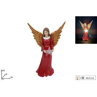 ANGEL EN RESINA 24 CM ROJO CON ESTRELLA CON LUZ