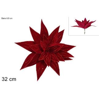PINZA FLOR TERCIOPELO CON BRILLO 40 CM ROJO