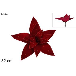 TALLO FLOR 32 CM TERCIOPELO CON BORDE GLITERADO ROJO