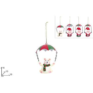 COLGANTE PAPA NOEL/OSO CON PARACAIDAS ROJO/VERDE EN LATA