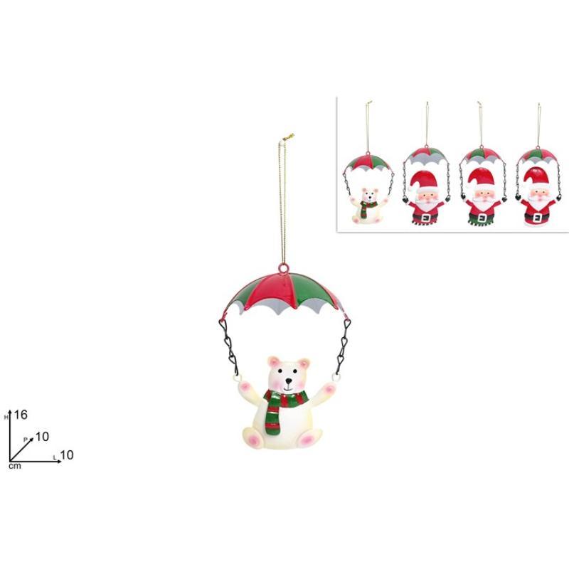 COLGANTE PAPA NOEL/OSO CON PARACAIDAS ROJO/VERDE EN LATA