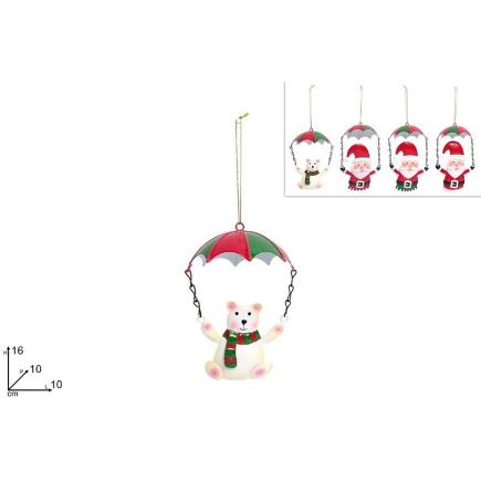 COLGANTE PAPA NOEL/OSO CON PARACAIDAS ROJO/VERDE EN LATA