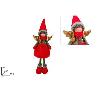 ANGEL 70 CM CON TRAJE ROJO/VERDE CON PELAJE