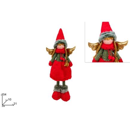 ANGEL 54 CM CON VESTIDO ROJO Y VERDE CON PELAJE