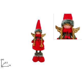 ANGEL 40 CM CON VESTIDO ROJO Y VERDE CON PELAJE