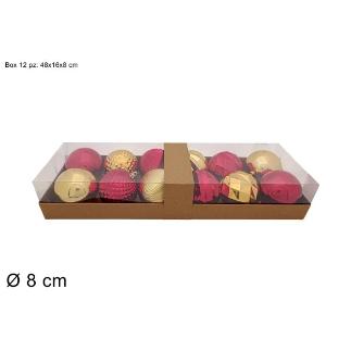 BOLAS 12 PZ 8 CM ROJO/ORO