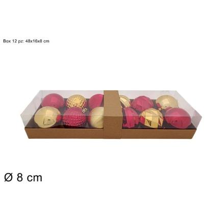 BOLAS 12 PZ 8 CM ROJO/ORO