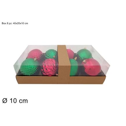 BOLAS 8 PIEZAS 10 CM ROJAS Y VERDES